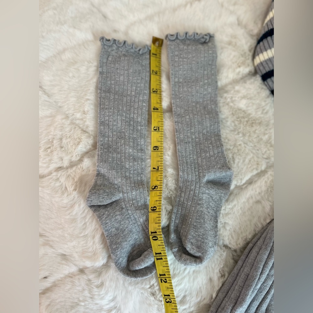 Girls Sweater Dress & Knee Socks Set Gray Striped Size 7/8 Cozy Outfit - Picture 8 of 10